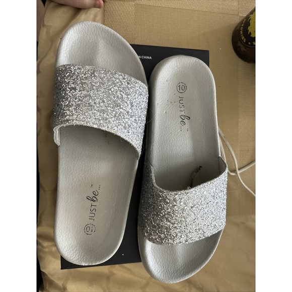 Just Be Women's Silver Glitter Sandals sz 10 - Picture 1 of 3